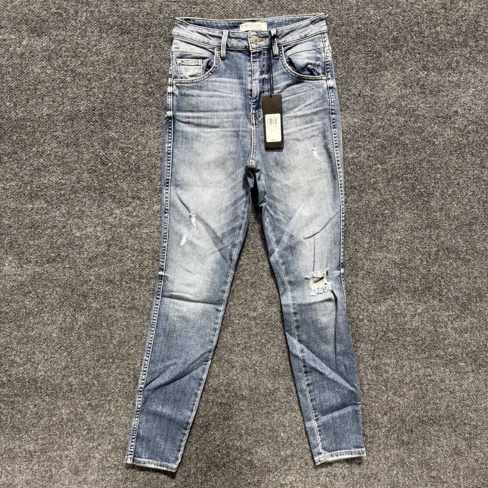 Guess Womens Jeans 26 Super High Rise Skinny Distressed Medium Wash NWT